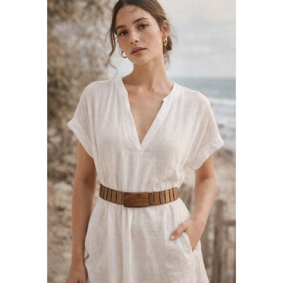 Vintage Accessories - Wooden Link Belt Boho Minimalist Coastal Resort Waist Belt Gold Beaded One Size